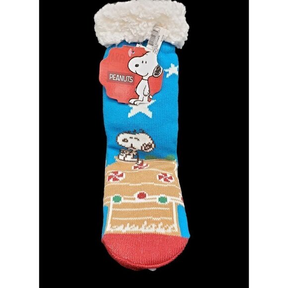 NWT Snoopy Slipper Socks Peanuts Sherpa Lined No Slip Grips One Sz Gift - Picture 5 of 6